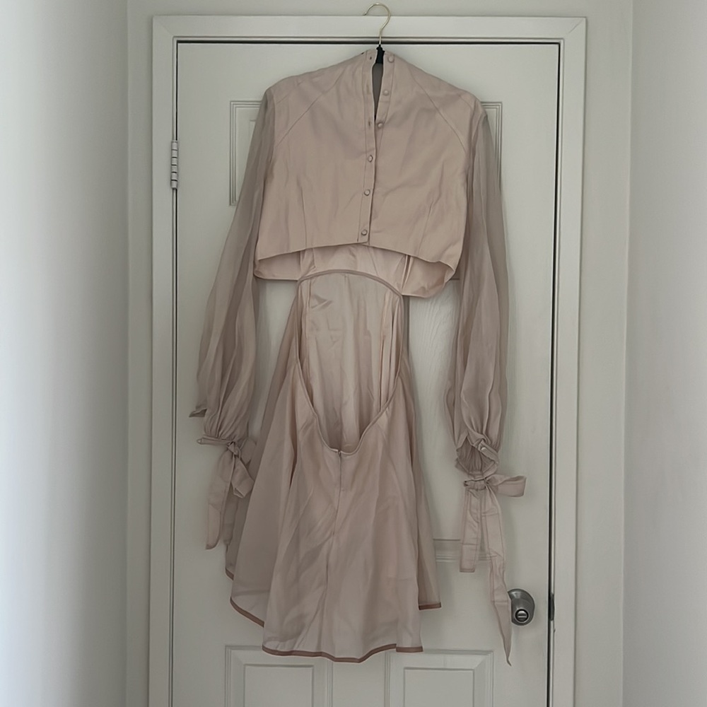 ASOS DESIGN voile mini dress with Blouson Sleeve and cuff tie detail - Picture 6 of 6